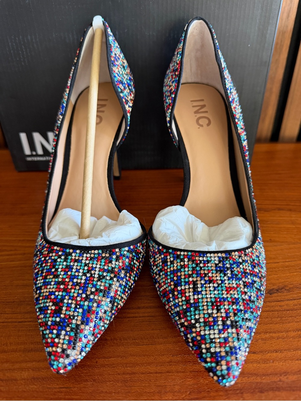 INC International Concepts Multicolor Beaded Pointed Pumps - Picture 2 of 4